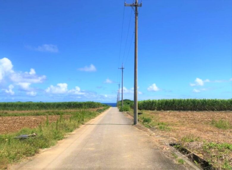 沖縄県八重山諸島竹富町波照間島の最南端の碑の入り口前の道路